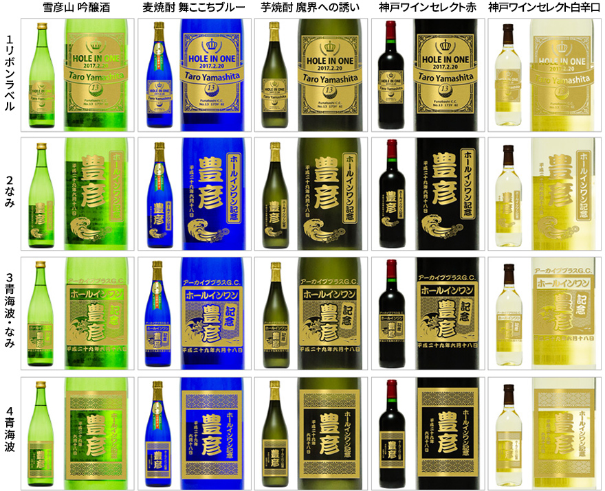 お酒ボトルと刻印デザインの組み合わせ